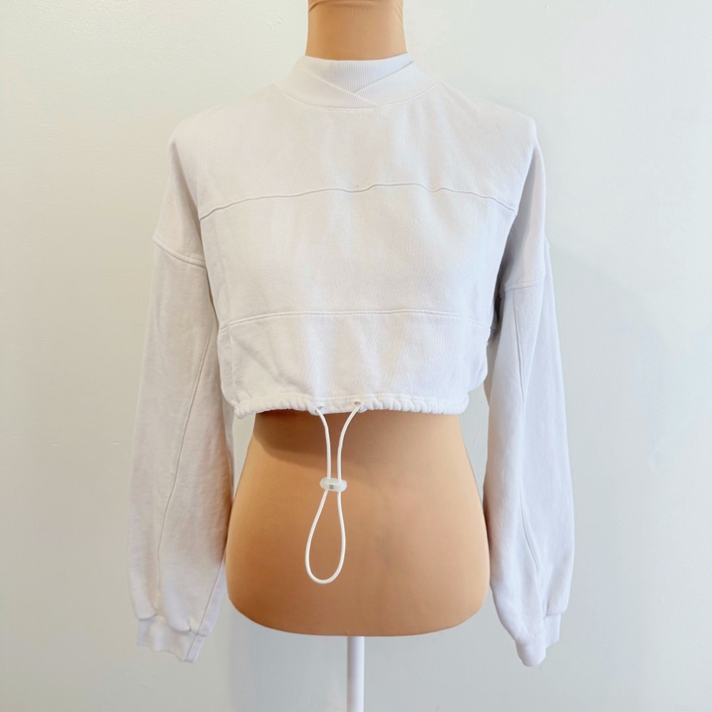 JOAH BROWN BEIGE CREAM DRAWCORD DRAWSTRING CREWNECK CROPPED SWEATSHIRT - Picture 1 of 9